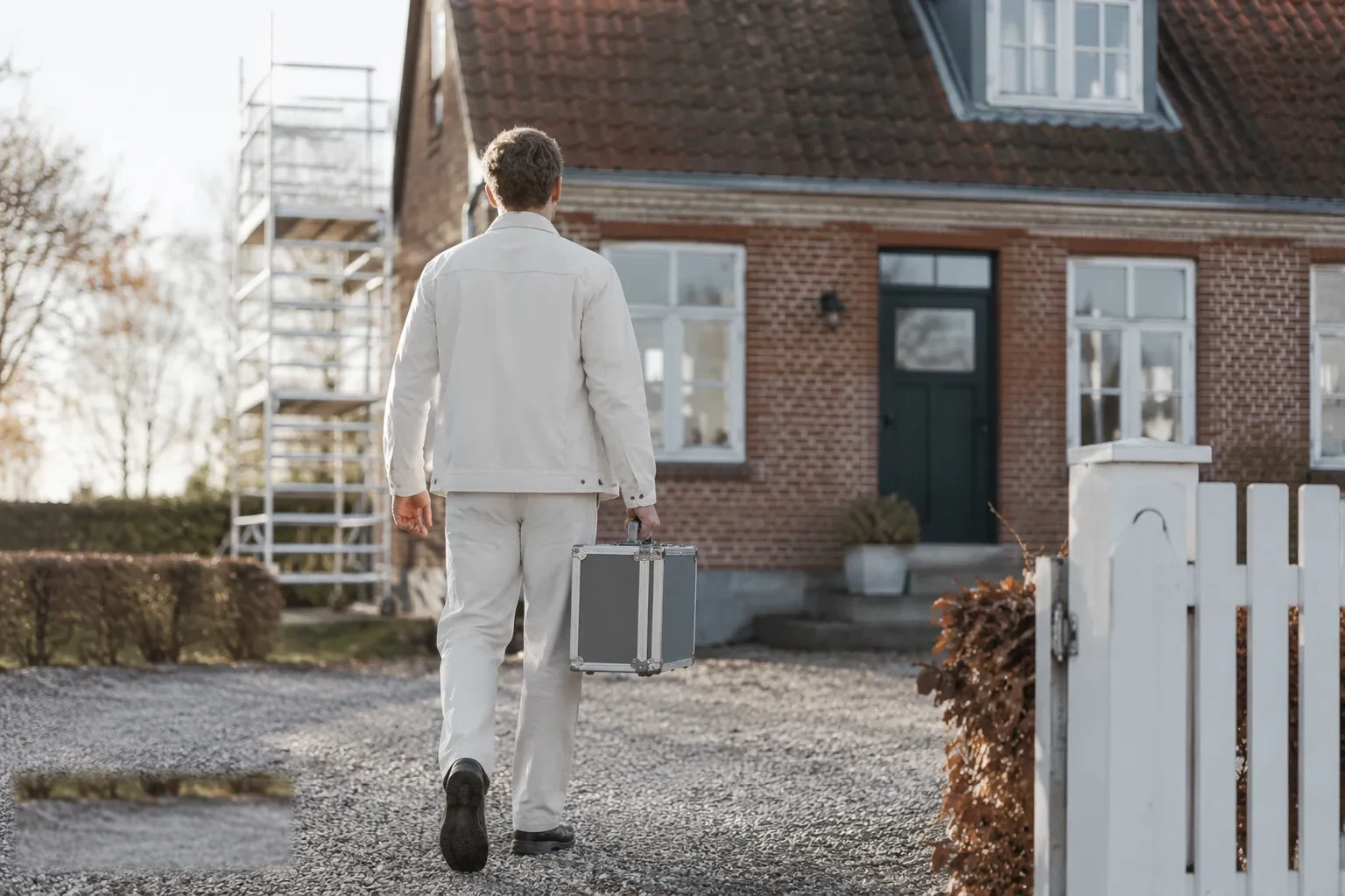Saneos prøvetager ankommer til et hus for at udtage prøver